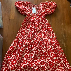 Zara puff sleeve print maxi dress NWT